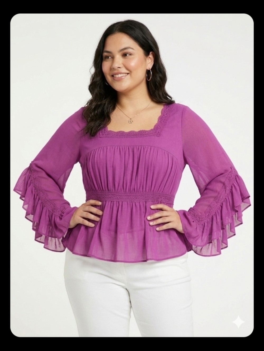 Purple Peplum Ruffle-Sleeve Blouse - Women